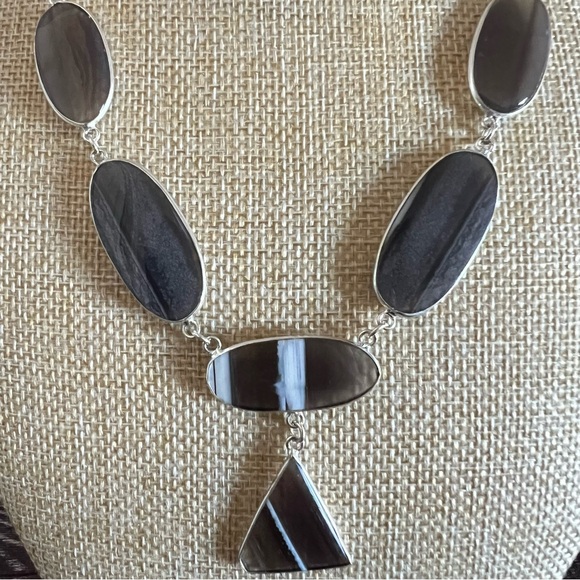 New Blue Owyhee Opal Stone Crystal Necklace Silver Overlay - Picture 3 of 9